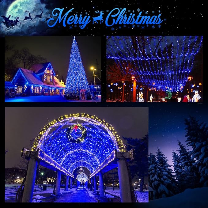 JMEXSUSS 600 LED Blue Solar Christmas Lights, 206.7ft Blue Christmas Lights Outdoor Waterproof, 8 Modes Solar Light Outdoor for Yard Patio Tree Garden Party Bushes Xams Decorations