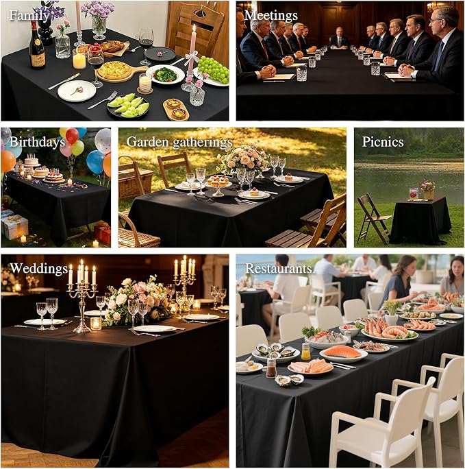 WIGENIUS 10 Pack Black Table Cloth Rectangle Tablecloths 60X102 Inch,Polyester Table Cloth for 6 Foot Rectangle Tables,Wrinkle Resistant Washable Fabric Table Covers for Party,Wedding Banquet