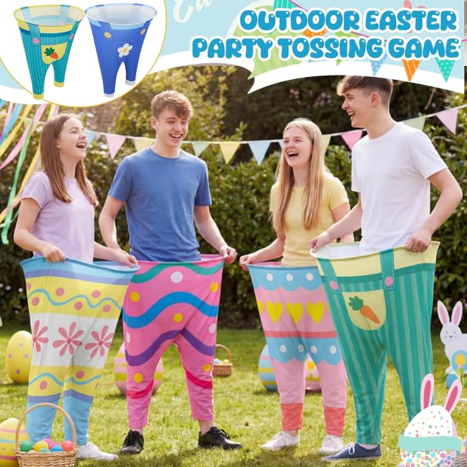 37 Pcs Easter Granny Pants Set, 6 Giant Granny Pants with 1 Pump 24 Egg Balls & 6 Easter Bunny Ear Glasses, Funny Spring Yard Tossing Outdoor Activity for Adults Family Party Gathering
