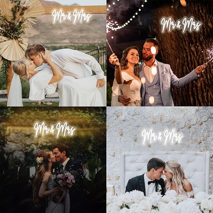 20in Mr and Mrs Wedding Neon Signs-Adjustable USB Mr and Mrs Light Up Sign Neon Wedding Decor Signs Backdrop Decorations for Reception Anniversary Engagement Gifts
