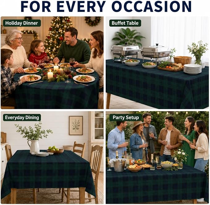 Mindsoft 4 Pack Green Blue Tartan Plaid Tablecloth 60 x 102 Inch for Rectangle Table, Wrinkle Resistant Preppy Table Cover, Ideal for Baby Shower, Birthday Party, Farmhouse Kitchen Dining Home Decor