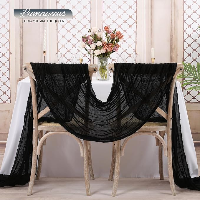 20 Pack Black Cheesecloth Table Runner 120 Inch 10FT Rustic Boho Gauze Cheese Cloth Table Runner for Wedding Party Baby Shower Thanksgiving Christmas Decoration