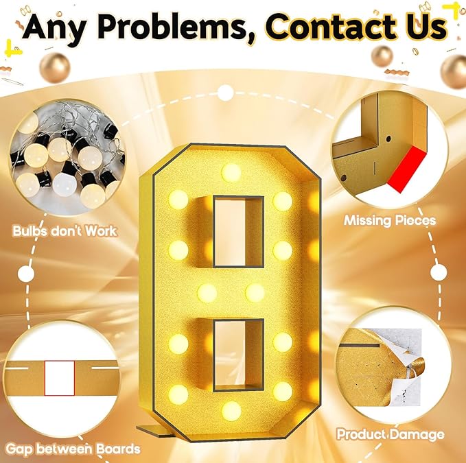 Light Up Numbers 80, 4FT Light Up Numbers Marquee 80 Gold Large Mosaic Number for Men Women, Giant Number Pre-Cut Foam Board Kit for 80th Birthday Anniversary