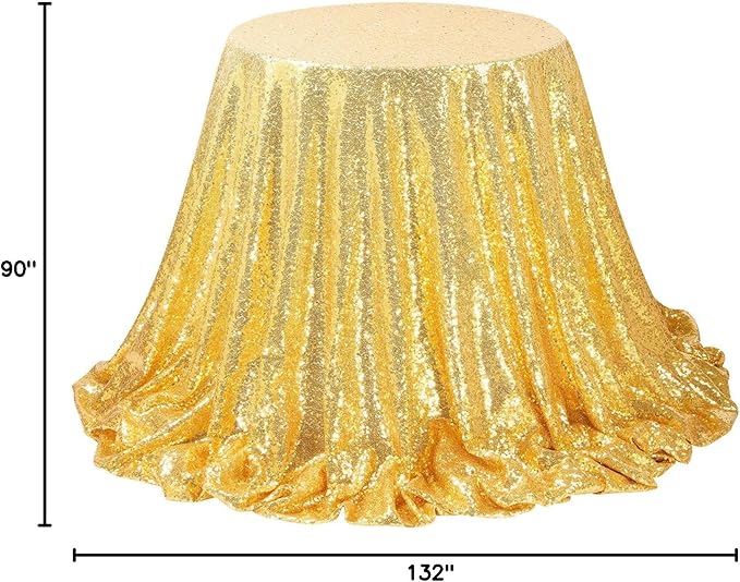 QueenDream 90x132inch Rectangle Sparkly Gold Sequin Tablecloth Wedding Glitter Tablecloth for Birthday Party Decor