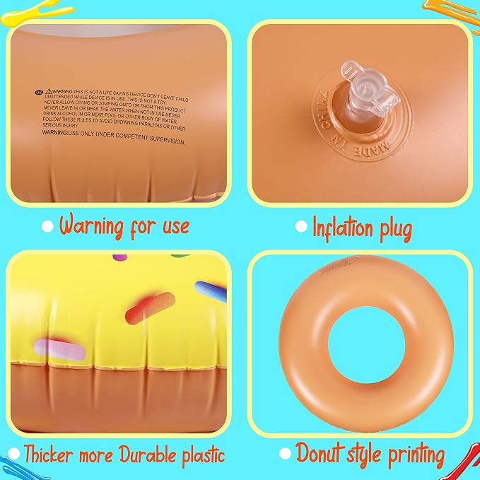 90shine 7-Pack Donut Pool Floats: Inflatable Floaties Rings and Beach Balls, Floating Tubes & Toys for Kids Adults, Swimming Beach Pool Party Decorations