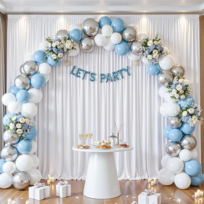30ft x 15ft White Backdrop Curtain Panels for Weddings - Wrinkle-Free Polyester Photo Drapes for Birthday Party, Photography Background, Stage Decor