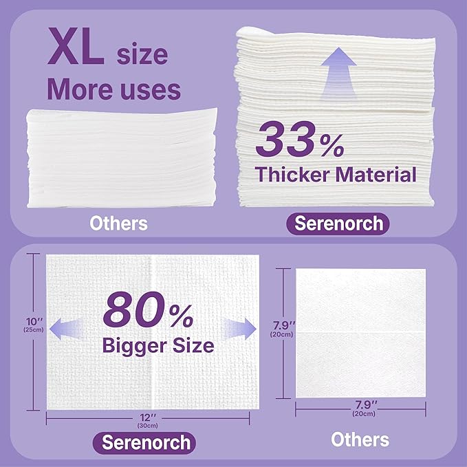 Disposable Face Towels (200 Count) – XL 10"x12" Ultra Thick Facial Cleansing Cloths – Soft Biodegradable Dry Wipes for Sensitive Skin – Lint-Free Makeup Remover Towelettes for Daily Skincare