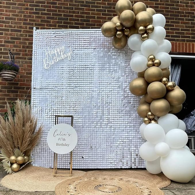 COKAOBE Matte White Sequin Wall Backdrop, 36PCS Square Sequin Shimmer Backdrop Panel, Photo Backdrops for Birthday, Anniversary, Wedding, Graduation & Bachelorette Party Decoration