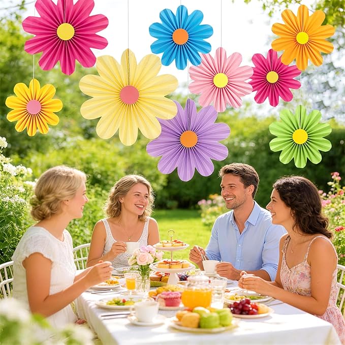 SUNBEAUTY Hanging Paper Fans Colorful Daisy Party Decoration Set Paper Flower Decorations for Wall Paper Fans Reusable Flower Wall Decor for Birthday Fiesta Mexican Party Babyshower Mothers Day