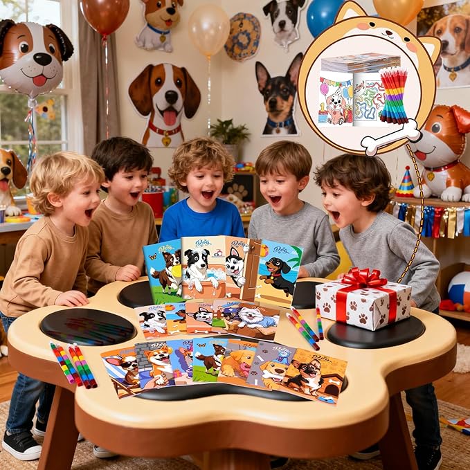BenLouis 24 Dog Mini Coloring Books Kids with 24 Stacking Crayons Cute Puppy Party Favors Activity Books Bulk for Kids Pet Paw Goodie Bag Gift Stuffer Classroom Reward