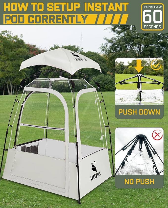 Pod All Weather Sports Tent, Outdoor Pop Up Bubble Clear 540° View Winter Tent for 1-2 Person, Instant Cold Weather Shelter with Rainfly for Soccer, Football, Softball & Other Sports Events