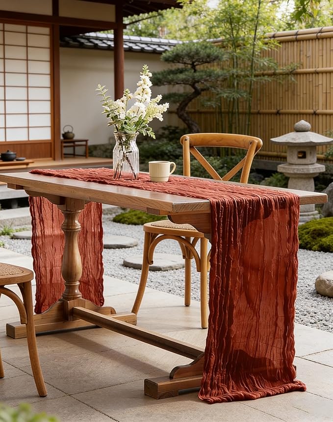 8 Pack Terracotta Cheesecloth Table Runner 21x120 Inch Gauze Table Runners Reusable Polyester 10ft Boho Rustic Cheese Cloth Table Runner for Wedding Party Baby Shower