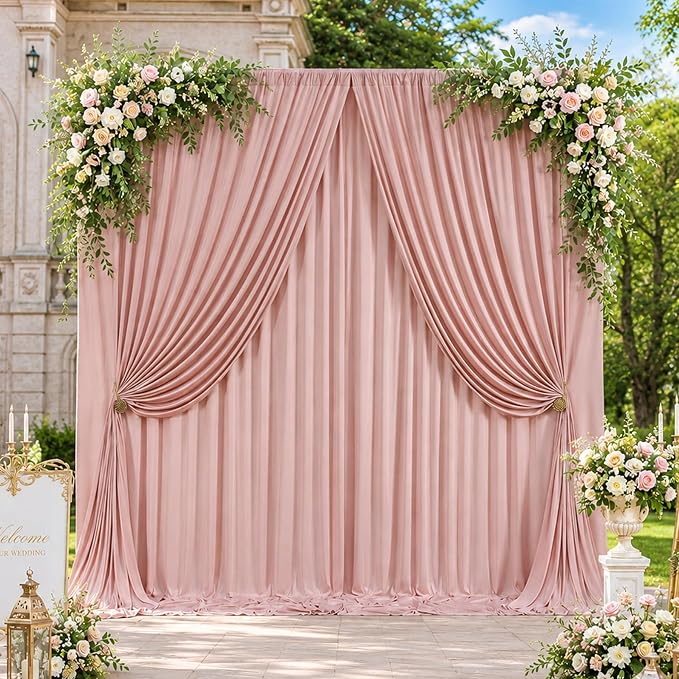 30x10ft Wrinkle Free Dusty Pink Backdrop Curtains for Parties, 6 Panels 5x10ft Silky Polyester Photo Backdrop Drapes Back Drop Cloth Drapery for Wedding Birthday Photography Background