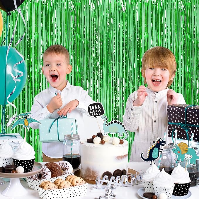 30 Pack Green Foil Fringe Curtain Backdrop, 3.3x8.2 Feet Metallic Tinsel Streamer Curtains Photo Booth Props for Birthday/Wedding/Bachelorette/Baby Shower/Christmas/New Year/Disco Party Decorations