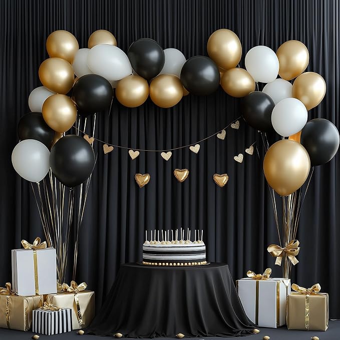 20ftx14FT Wrinkle Free Black Backdrop Curtain, 4 Panels 14FT Height Black Wedding Backdrop Drapes, Silky Polyester Back Drop Cloth for Birthday Photography Background Party Backdrop Draping