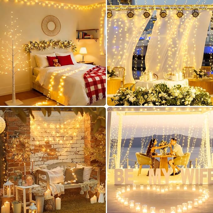 Connectable 1Pack String Lights Indoor, 33FT 100LED String Lights, 13Modes Twinkle Fairy Lights Plug in Outdoor Waterproof, Warm White Clear Wire Light for Christmas Tree, Wedding Yard, Party Decor