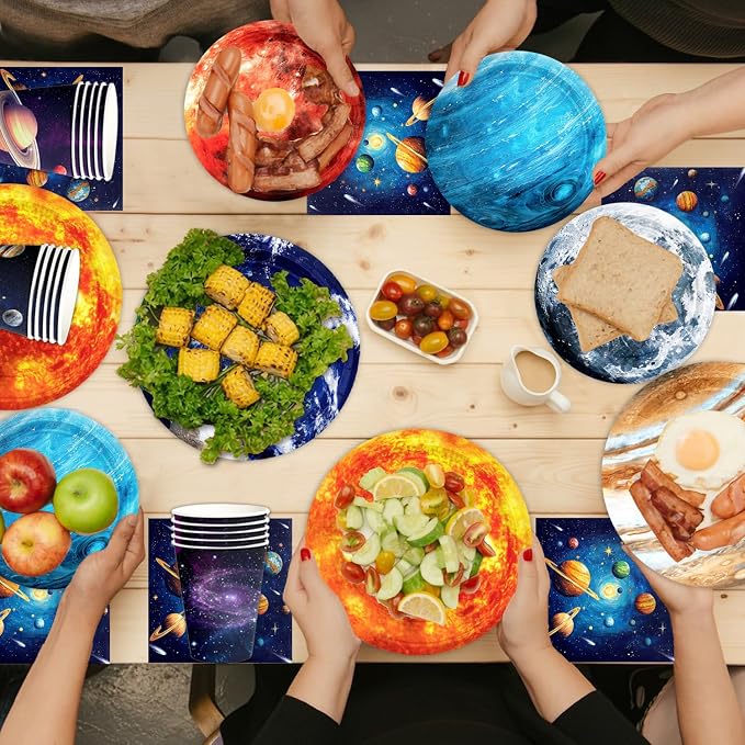 120Pcs Space Theme Party Decorations Outer Space Birthday Party Supplies Galaxy Planet Outer Space Disposable Plates Napkins for Kids Space Solar System Planets Birthday Party Decorations 30 Guests