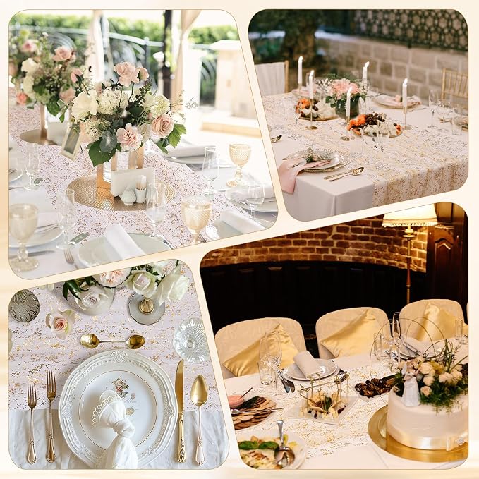 BINBE 6PCS Gold Table Runner 10Ft Gold Sheer Table Runner Chiffon Fabric Cheesecloth Sequin Glitter Table Runner for Wedding Birthday Bridal Shower Party Decor