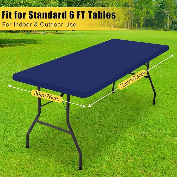 Smiry 3 Pack Rectangle Table Cloth, Elastic Fitted Flannel Backed Vinyl Tablecloths for 6ft Folding Tables, Waterproof Wipeable Table Covers for Indoor, Outdoor, Camping and Picnic (Navy, 30"x72")