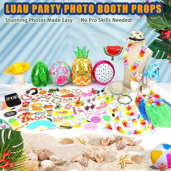 Bulk Summer Hawaiian Photo Booth Props, Luau Photo Props, Funny Hawaiian Sunglasses, Tropical Fancy Dress Props, Photo Booth Props Sets for Hawaii/Tropical/Tiki/Summer/Beach Theme Party Supplies