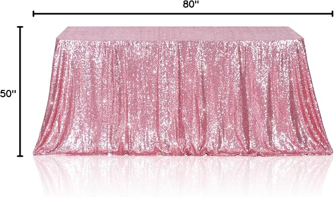 Poise3EHome Fuchsia Pink Sequin Tablecloth 50×80 Inch Rectangle Sequin Fabric Table Cover Overlay for Valentine Birthday Wedding Party Holiday Baby Shower Cake Table Decoration