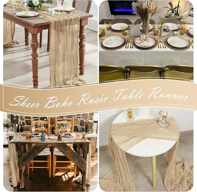 30 Pack Beige Cheesecloth Table Runner 17 x 108 inch Cheese Cloth Table Runners 9ft Beige Table Runner Rustic Romantic Sheer Gauze Runner for Wedding Party Baby Shower Table Decoration
