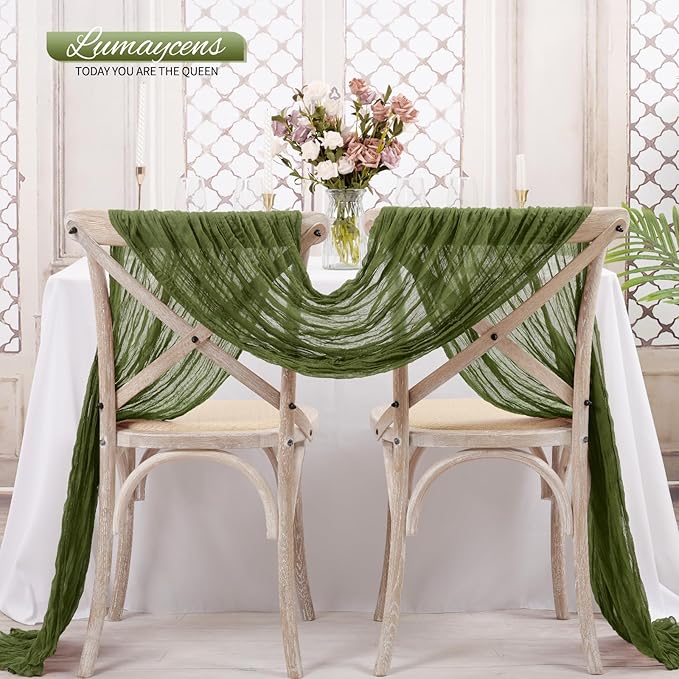 20 Pack Olive Green Cheesecloth Table Runner 120 Inch 10FT Rustic Boho Gauze Cheese Cloth Table Runner for Wedding Party Baby Shower Thanksgiving Christmas Decoration
