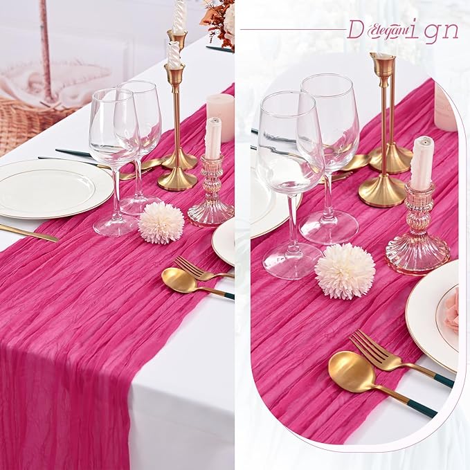 Showgeous 6 Pack Hot Pink Cheesecloth Table Runner, 10FT Long Semi-Sheer Boho or Rustic Gauze Table Runner Wedding Table Decor for Wedding Decor Arch Draping Bridal Shower Holiday Party
