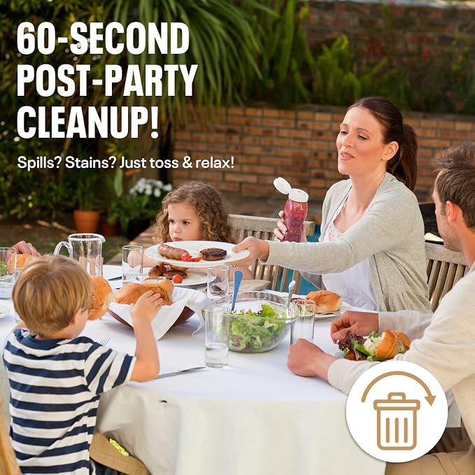 54IN X 600FT Plastic Table Cover Roll, Plastic Table Cloths for Parties, Birthday, Weddings, Banquet,Disposable Tablecloth Roll for All Shape Tables,Party Supplies(White, 54 Inch X 600 Feet)