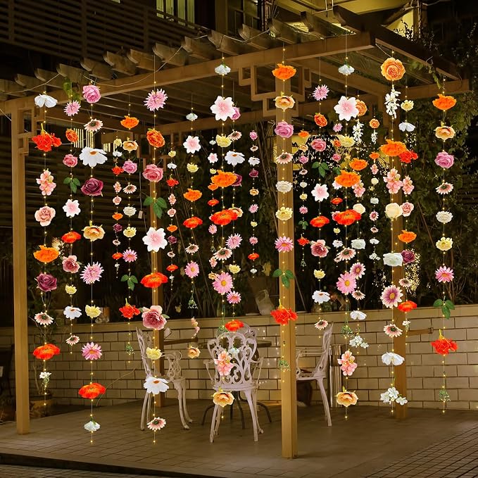 Suncalla 6 Pack 35.4ft Fake Flower Garland Backdrop with LED Lights Hanging Wildflower Floral Vine Decorations for Wedding Bridal Shower Birthday Baby Shower Party Backdrop(Vivid,Multicolor)