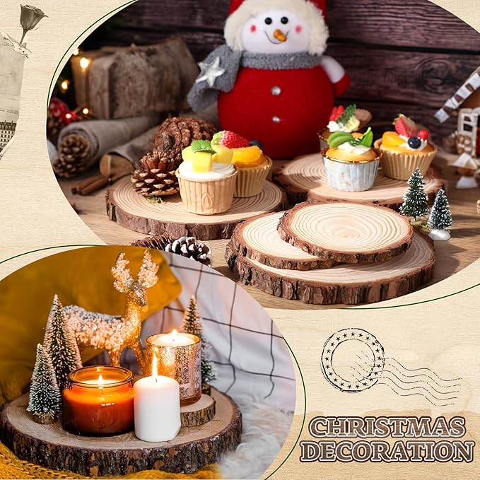 Nuanchu 7 Pack Wood Table Centerpieces with Rustic Wood Slices and Artificial Fake Green Moss for Wooden Fairy Wedding Woodland Table Decor Ideal DIY Crafts (4. 7-5. 5'')