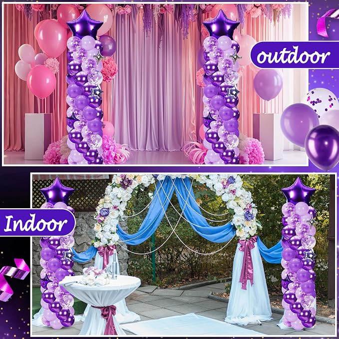 Gejoy 110 Pcs Purple Silver Balloons Column Stand Kit Adjustable Tower Stand from 1.4 to 6.6 ft with Bases for Back to School Wedding Birthday Baby Shower Party