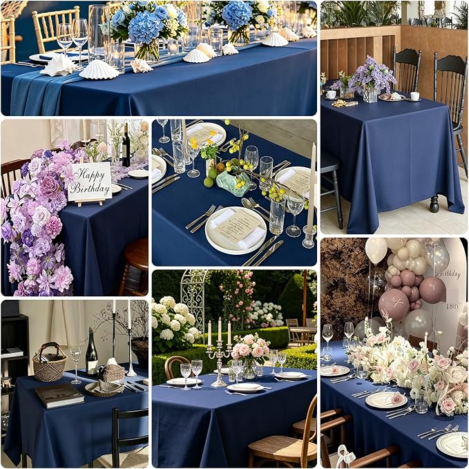 WIGENIUS 6 Pack Blue Table Cloth Rectangle Tablecloths 60X126 Inch,Polyester Table Cloth for 8 Foot Rectangle Tables,Wrinkle Resistant Washable Fabric Table Covers for Party,Wedding Banquet