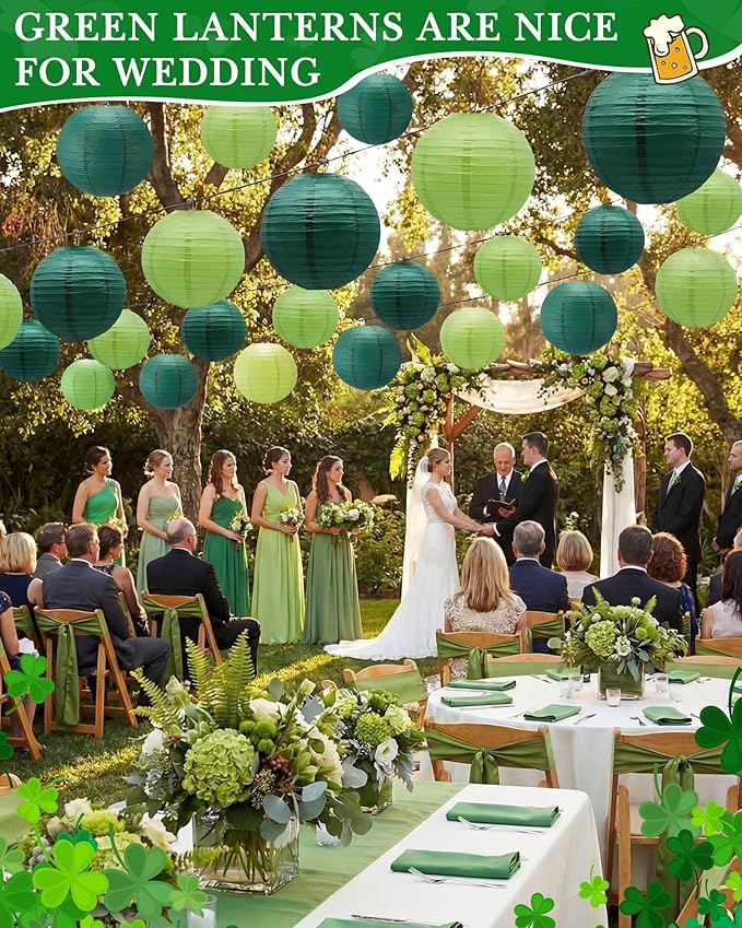 Treela 48 Pcs Paper Lanterns Party Decorations Chinese Round Paper Decor 4/6/8/10 Inch Asian Hanging Lamps Decorative for Graduate Wedding Birthday Party Bridal Parties Supplies(Green Series)