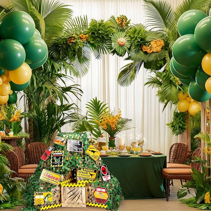 17 Pcs Dinosaur Birthday Party Decorations Set Dinosaur Cardboard Boxes, Stickers and Camouflage Net for Theme Birthday Party Decor Table Centerpieces Supplies