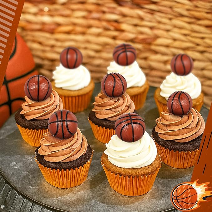 VioraWhite 8 Pcs Fun Basketball Cake Toppers Basketball Cake Decorations, 5 Balls of Different Sizes 2 Trophies and 1 Set Dunk the Ball Sign for Sport Theme Party Ceremony