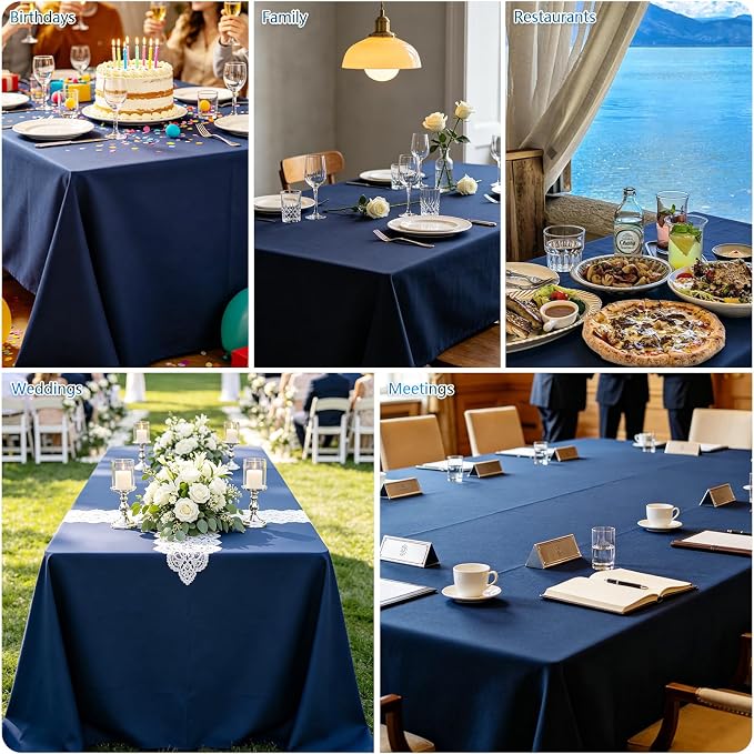 WIGENIUS 2 Pack Blue Table Cloth Rectangle Tablecloths 70X120 Inch,Polyester Table Cloth for 8 Foot Rectangle Tables,Wrinkle Resistant Washable Fabric Table Covers for Party,Wedding Banquet