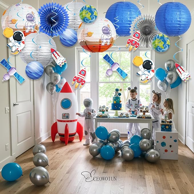 20 Pcs Astronaut Hanging Swirl Decorations Space Birthday Party Decorations Space Paper Lanterns For Outer Space Themed Parties, Birthday