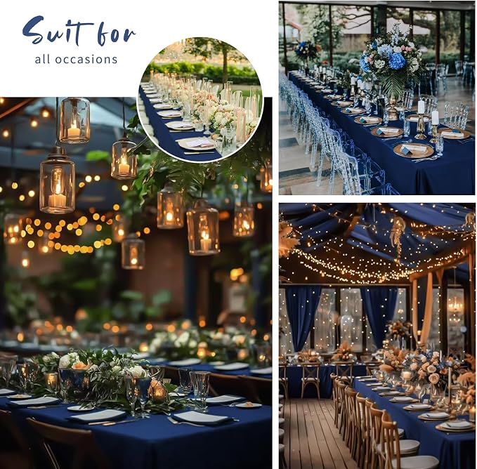 Pesonlook 12 Pack Navy Blue Tablecloth-60 x 126 Inch Navy Blue Rectangle Tablecloth for 8 Feet Rectangle Tables,Washable Fabric Table Cover for Wedding/Buffet Party/Dining Table/Events