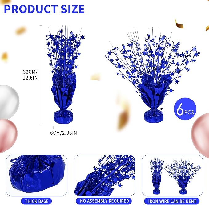 12 Pack Metallic Foil Spary Centerpieces for Tables, Blue Centerpieces for Tables Decorations, Star Brust Table Centerpieces for Birthday Graduation Wedding Baby Shower Party