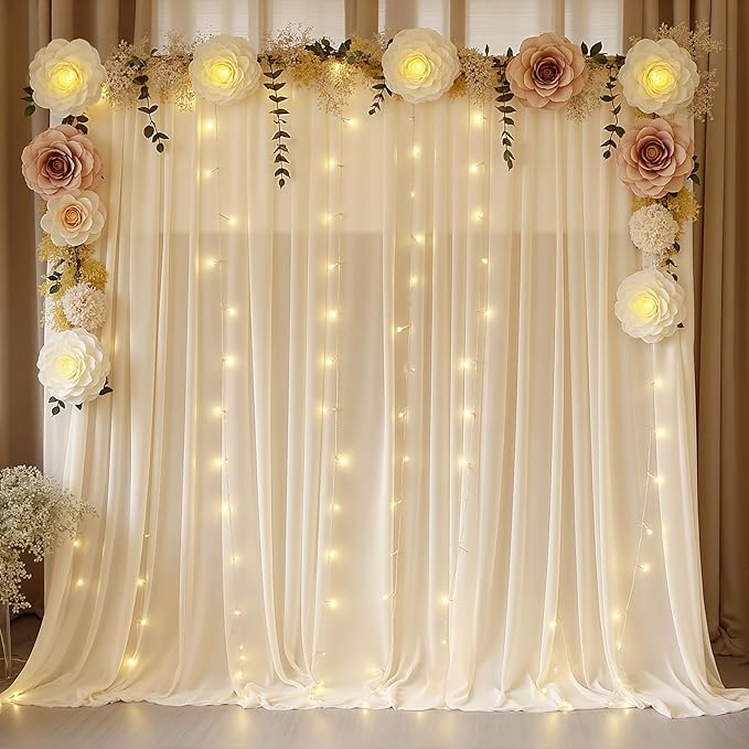 30ft x 10ft Champagne Backdrop Curtains, Wrinkle-Free Sheer Chiffon Fabric Photo Backdrop Drapes for Wedding Arch Party Ceremony Stage Photography Decorations