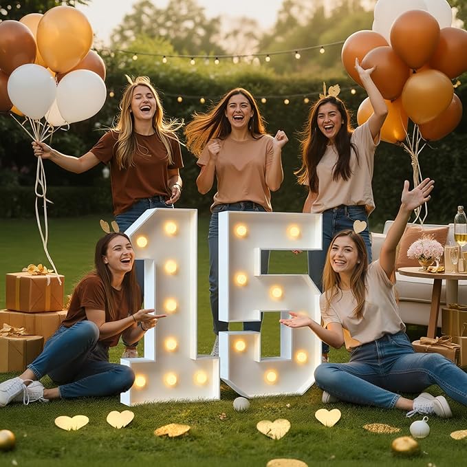 3FT Marquee Numbers 15, Large Light Up Numbers for 15th Birthday Decorations, Happy 15th Birthday Party Supplies, Anniversary Cardboard Big Mosaic Balloon Frame Number 15