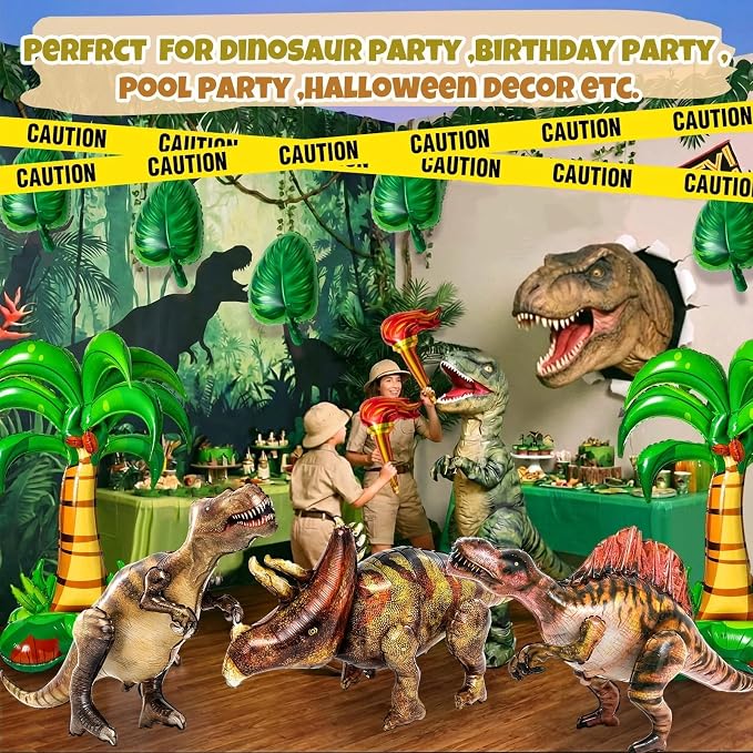 Skylety 16 Pcs Dinosaur Theme Decorations Included 3 Style 50'' x 30'' Inflatable Dinosaur Balloon 2 Pcs Palm Tree Leafs Torch Balloon for Birthday Gift Halloween Christmas Party Supplies