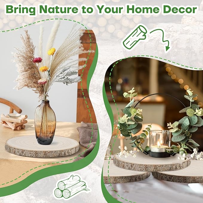 8-Pack Wood Slices 7-8 Inch Wood Centerpieces for Tables|Wooden Rounds with Premium Sanded & Bark-On Slices | Round Wooden Discs for Crafts,DIY, Wedding Decor