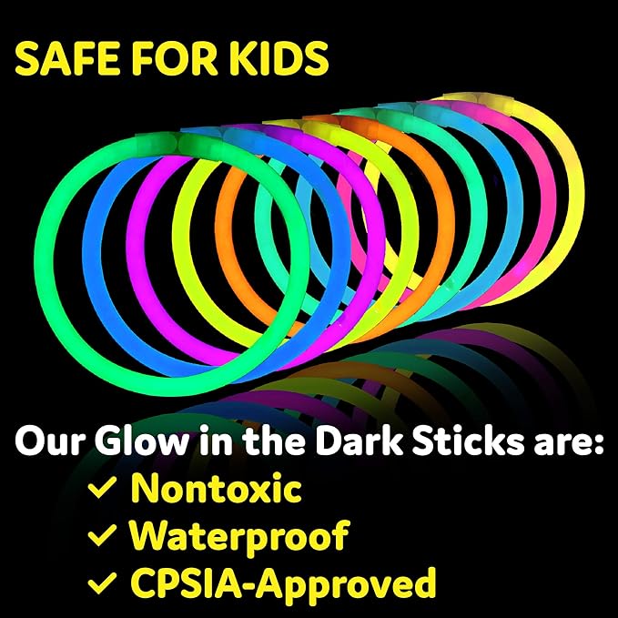 PartySticks Ultra Bright Glow Sticks Bulk Party Supplies 400 Pack - 8" Glow in the Dark Light Up Halloween Party Favors, Glow Decorations, Neon Party Necklaces and Bracelets with Connectors