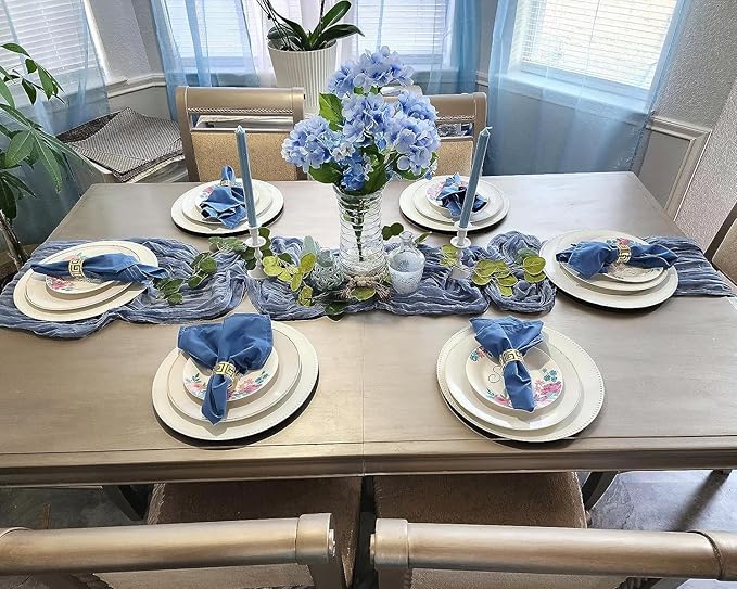 10 Pack Dusty Blue Cheesecloth Table Runner 35x120 Inch, Easter Spring Boho Rustic Semi-Sheer Gauze Cheese Cloth Table Runner for Wedding Bridal Baby Shower Birthday Party Decor