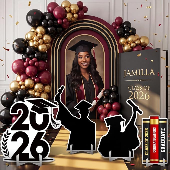 Honoson 4 Pcs Large 32" Graduation Party Decoration 2026 Cardboard Cutouts Stand up, Congrats Grad Party Photo Backdrop Prop Lawn Yard Signs for College School Graduation Supplies