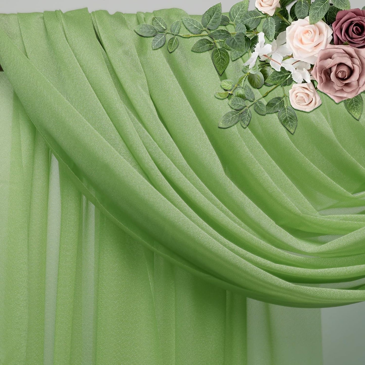 Wedding Arch Draping Fabric 4 Panels 28.7" x 20FT Sage Green Sheer Chiffon Backdrop Drapes for Wedding Ceremony Birthday Party Bridal Shower Outdoor Decoration