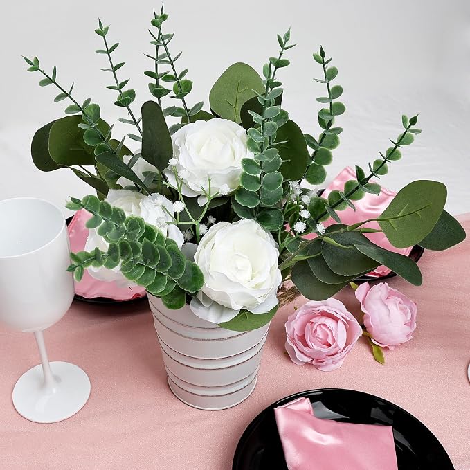 6 PCS Large Wedding Flower Table Centerpieces - 10 Inches Artificial Floral Arrangement with Rustic Tall Metal Vase for Wedding Birthday Party Bridal Baby Shower Event Decorations - White