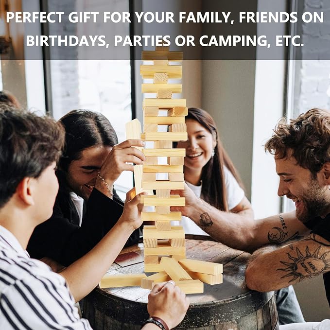 Megwoz Medium Tumble Tower Games for Kids and Adults 66 Blocks New Zealand Pine Wooden Blocks Stacking to 3.5FT Family Games for Indoors Outdoors Yard Games for Family